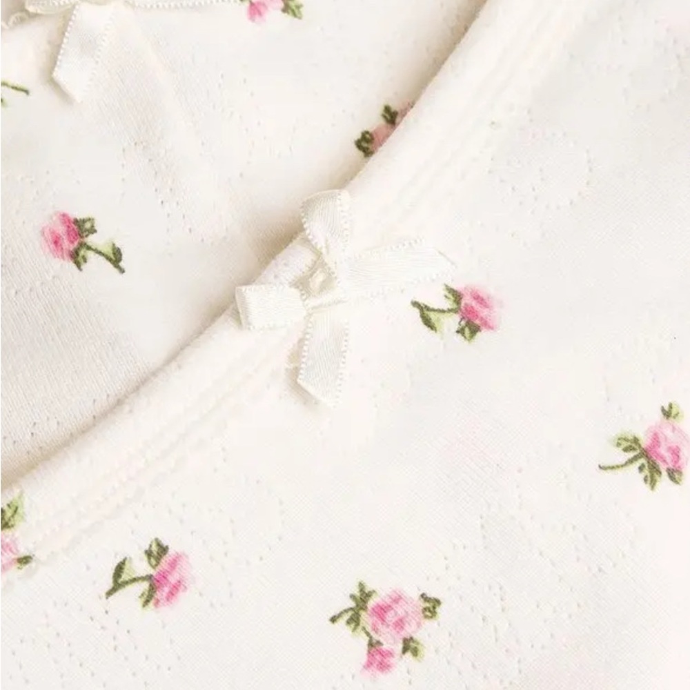 SKIMS LOGO POINTELLE CROPPED CAMI SET MARBLE PINK ROSEBUD PRINT XS - Picture 5 of 11